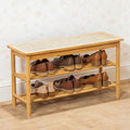 latifolia Shoe Rack Bench, 3-Tier Bamboo Shoe Bench with Breathable Rattan Seat Cushion, Shoe Storage Rack for Entryway(Nautre,31.50''L)