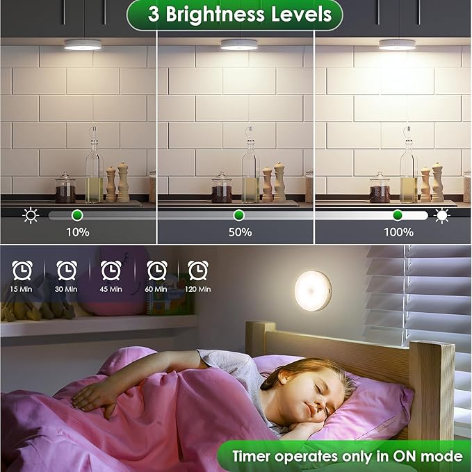 Motion Sensor Puck Light with Remote, Wireless Dimmable Under Cabinet Lighting, Rechargeable Magnetic Closet Night Light, 4-Pack, Neutral White