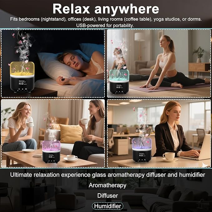 Morbou Essential Oil Diffuser with Jellyfish Spray & Sea Anemone Rotation, 280ml Ultrasonic Aromatherapy Machine,7-Color LED Night Light Quiet Mist for Bedroom, Remote Control (Black)