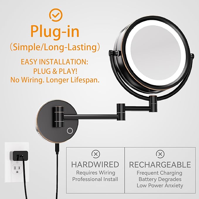 GURUN 8.5" Plug-in Magnifying Makeup Mirror with 3 Tones LED Lights Double Sided Vanity Mirror for Bathroom with 10X Magnification M1809DO (Oil-Rubbed Bronze/10X)