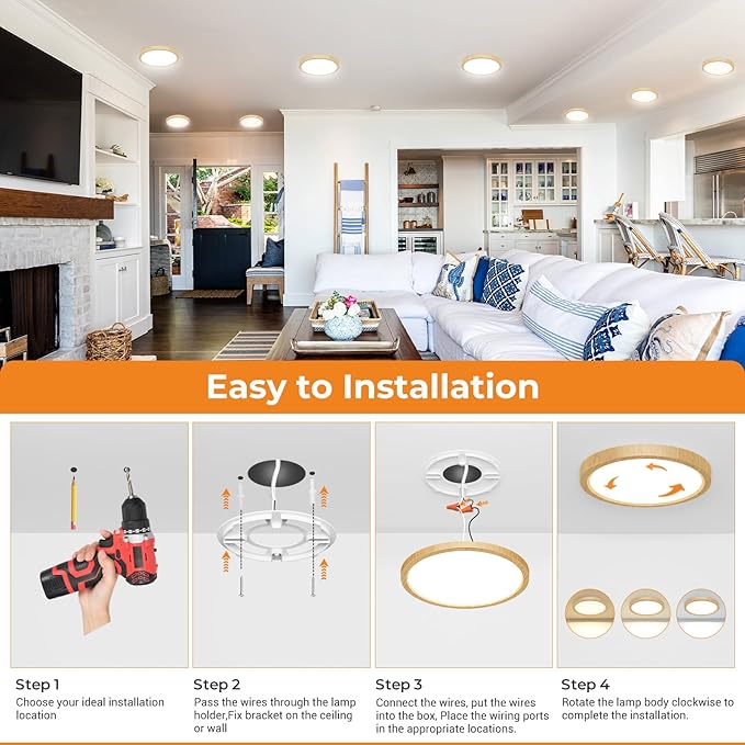 slochi 1 Pack Flush Mount Ceiling Light, 3000K-4000K-6500K Ceiling Light Fixture 7.5Inch, Ultra Thin Round White Flat led Lights for Bathroom Hallways Closet Laundry Bedroom Kitchen