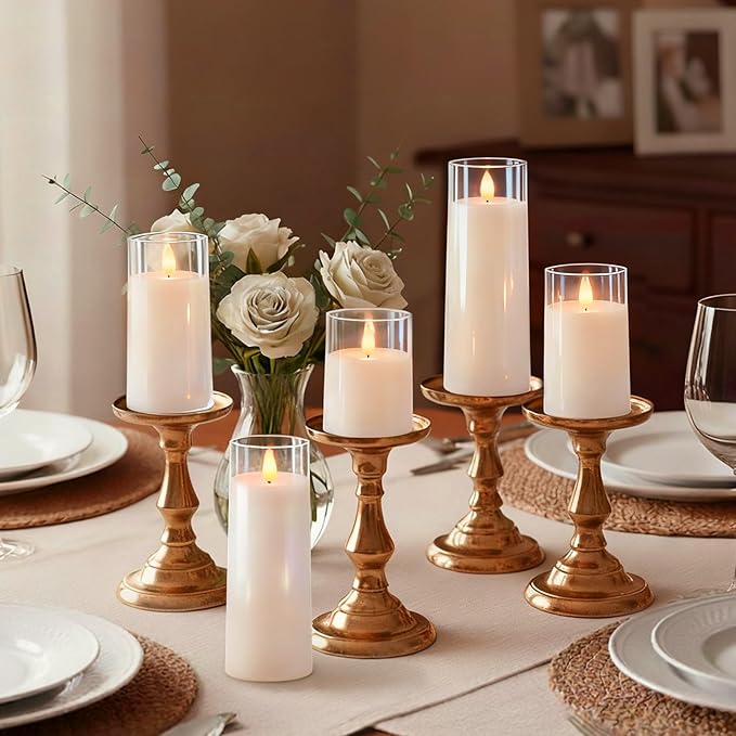 Raycare Flameless Candles Battery Operated with Remote Timer, Acrylic Flickering LED Pillar Candle for Valentine's Day, Home Decor, Gift for Family and Friend, White, Set of 5