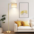 ROTTOGOON Dimmable Floor Lamp, Arc Floor Lamps for Living Room, Stepless Dimming Modern Standing Lamp with Linen Shade, Tall Lamp for Bedroom Office Dining Room- Brushed Gold