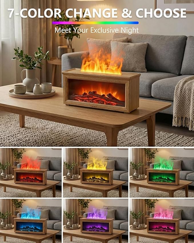 Essential Oil Diffuser, 7-Color Fireplace Fire Flame Aromatherapy Humidifier, 280ml Ultrasonic Aroma Diffuser Valentine's Day Gift with Time Sets and Remote Control for Bedroom Home Yoga Office