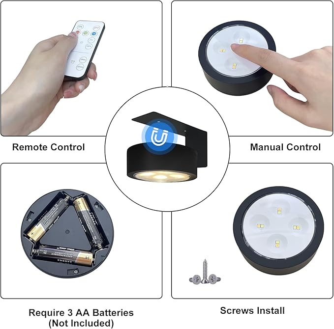 3-Pack Battery Operated Picture Light Magnetic Painting Light with 3 Lighting Modes,Remote and Dimmable Timer Art Display Light for Picture Artworking Frame Portrait,Wireless Wall Decor Puck Lights