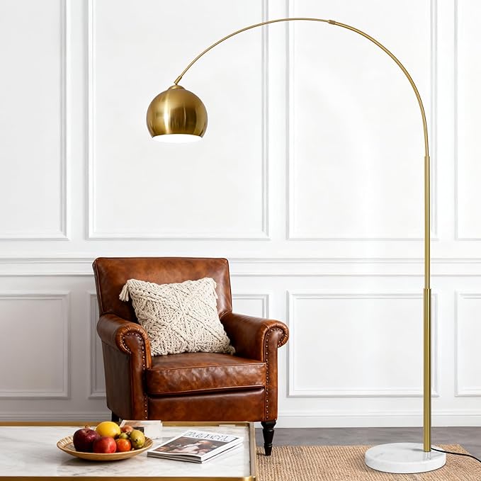77” Arc Floor Lamp for Living Room, Upgraded Gold Standing Lamp with Remote, 3 Color Temperatures & Brightness Adjustable, Modern Arched Floor lamp for Bedroom,Office, Antique Brass, LED Bulb Included