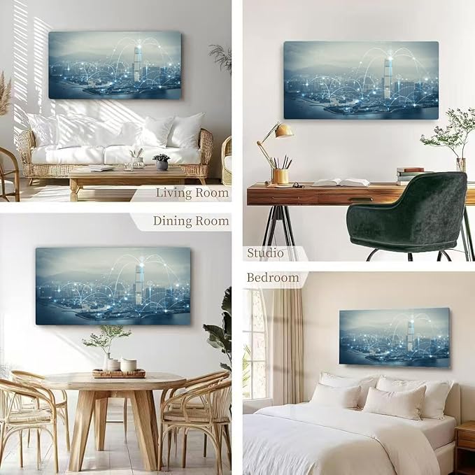 Wibinuki Wall Art Wall Decor Wall Paintings Smart city and communicion network IoT(Internet of Things). for Living Room Bedroom Bathroom Home Decor Can Be Hung Directly 20"x 40"
