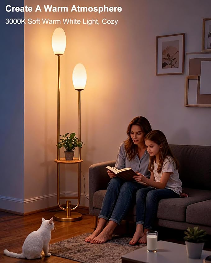 Lightdot Gold Dimmable Floor Lamp with Oval Shades, Unique U-Shaped Tall Standing Lamps with Table& Bulbs Included, Mid Century Modern Floor Lamp for Living Room/Wedding/Party/Sofa Beside/Corner Decor