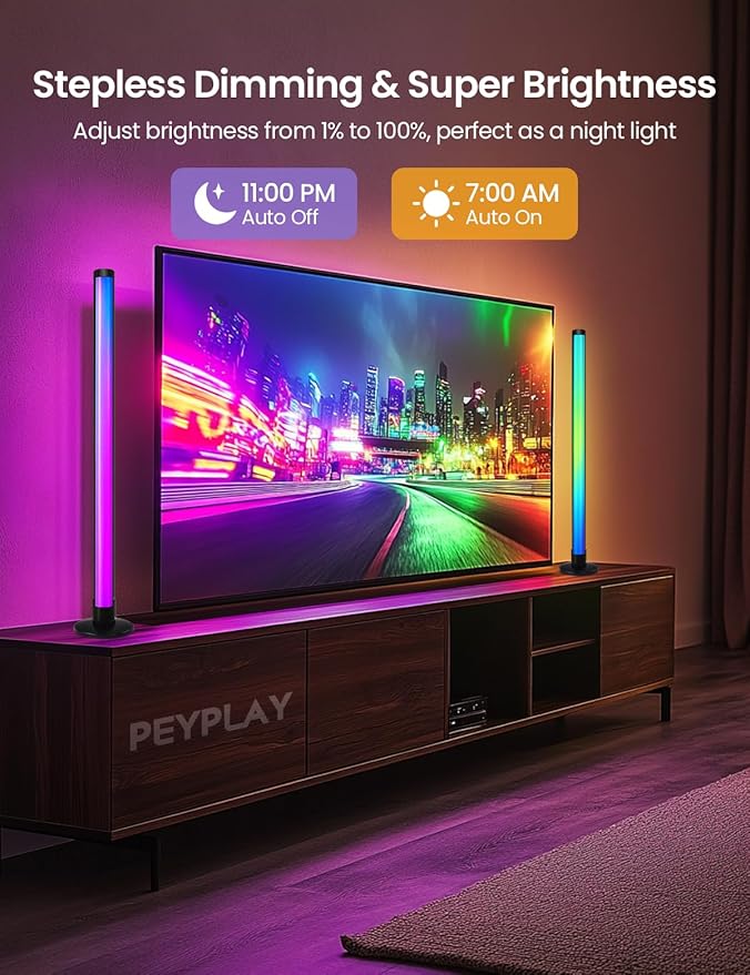 RGB+IC Ambient LED Light Bars for Gaming Room, PC, and Home Décor, USB Powered Mood Lighting with Music Sync, Alexa, App & Voice Control, Adjustable Brightness, DIY Effects