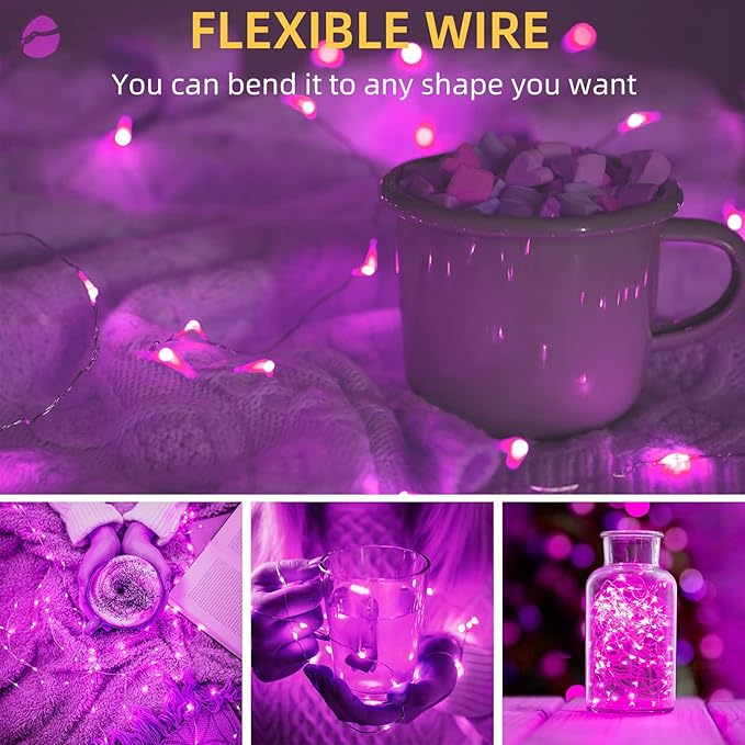 LAMPHOME 20 Pack Pink Fairy Lights, Battery Operated Valentine String Lights, 20 LED on 6.6FT Firefly Fairy for Wedding Party Mason Jar Christmas Bedroom Galentine's Day Valentines Day Decoration