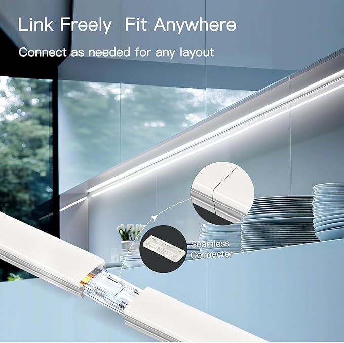 V4light Under Cabinet LED Lighting, 6 Pack Ultra Slim Aluminum Light Bars, Plug-in Kitchen Lights, Smart App & Alexa Control, Dimmable 2700K–6500K, Linkable for Closet, Shelf, Display Cabinet
