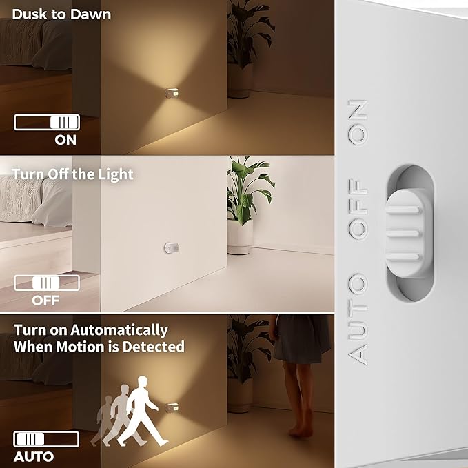 DORESshop Smart Night Light 4-Pack, Plug-in & Rechargeable Mode, Auto Dusk-to-Dawn & Motion Sensing, 3000K Soft White for Bedroom, Bathroom, Hallway, Stairs