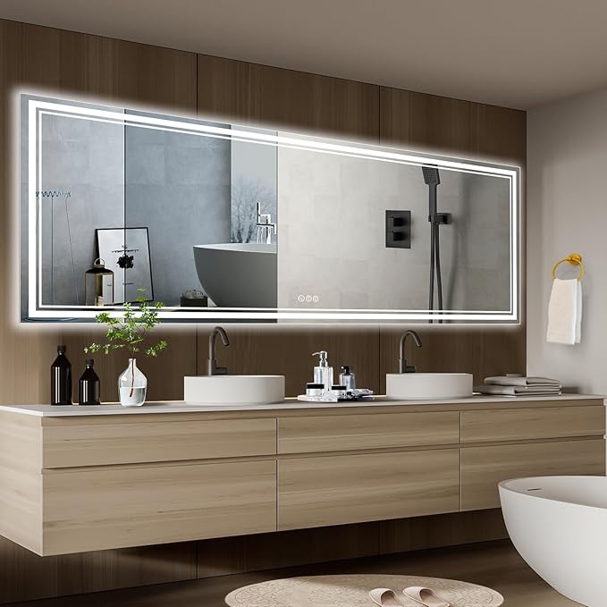 110x40 Inch Led Mirror for Bathroom with Front Light and Backlit, Bathroom Mirror with Led Lights, Vanity Mirror with Lights for Wall, Anti-Fog, Dimmable, Memory Function, Tempered Glass