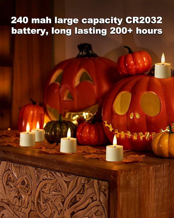 Flameless Candles, 12Pack Timer LED Votive Candles, Realistic 3D Flickering Tea Lights Candles Battery Operated with 6 Hours Timer Auto for Wedding Home Decor- Ivory Base