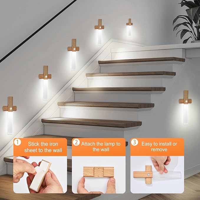 ASAWASA Under Cabinet Lights,Motion Sensor Light Indoor, 2 Pack Magnetic Dimmable Closet Lights, Wireless Under Counter Lights for Kitchen（White Light）