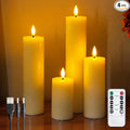 Rechargeable Flameless Flickering Tall Wax Remote 2.2" x4" 6" 8" 10" Ivory Candles, Timer Set of 4 LED Battery Operated Fake Warm Light Pillar Candles(Included USB Charging Cable with 2 Ports)