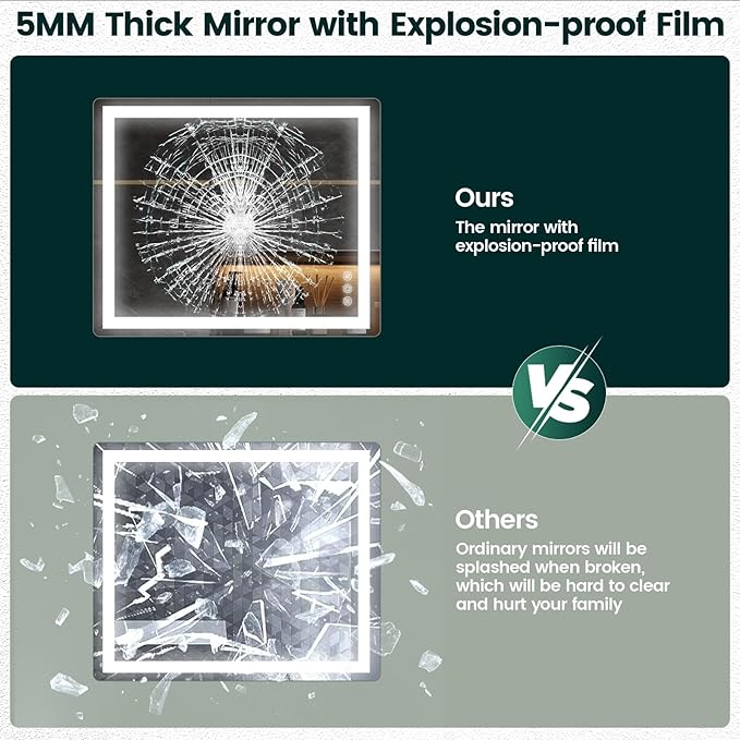30"x 36" Bathroom Mirror for Over Sink, Anti-Fog LED Bathroom Mirror with Lights, Memory 3 Colors Modes & Dimmable Bathroom Vanity Mirror