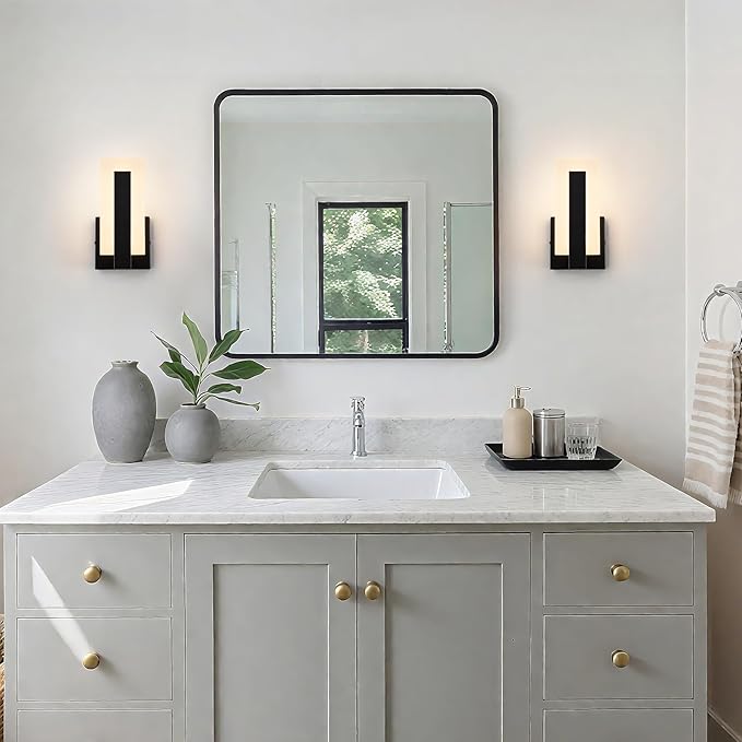 Modern LED Wall Sconce Lighting, 8W Indoor Acrylic Wall Light Set of 2, 3000K Warm White Hardwired Black Wall Mounted Lights for Hallways, Bedrooms, Hallways, Living Room, Home Room Decor