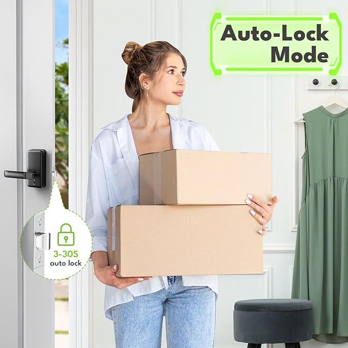 Keyless Entry Door Lock with Handle, Door Locks for Bedroom, Auto Lock, Fingerprint Door Knob with Key, Passcode, Digital Smart Code & Front Handle Sets-Black