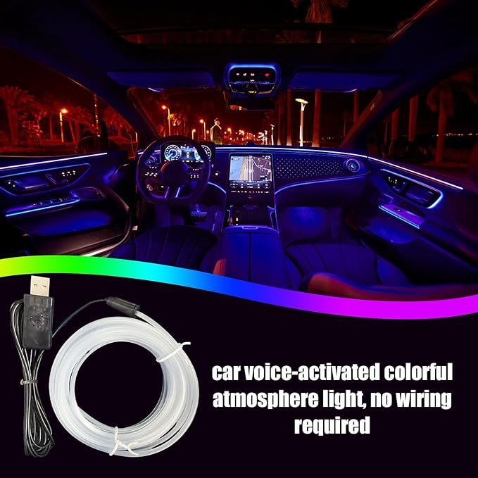 Car LED Lights Interior, 7-Color Voice-Activated LED Strip Lights, Automotive Trim for Dashboard Monitor Eaves Shelf Courtyard Bedroom Living Room TV