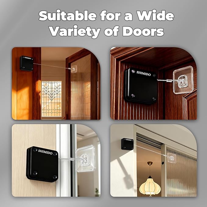 SHIMIDO Upgraded Retractable Automatic Door Closer - Tool-Free Installation, Powerful 3.5lb Pull Shuts Doors Completely - Compact Universal Fit for Screen, Sliding & Almost All Doors（4 Pack Black）