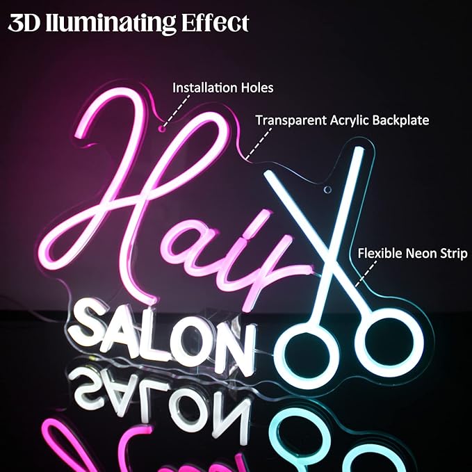 Hair Salon Neon Sign Barber Neon Light Salon LED Signs for Wall Haircut Neon Lights Signs for Barber Shop Beauty Room Decor Business Sign 16.5 × 12 in