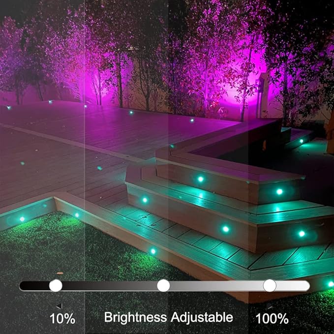 Sumaote 50pc LED Deck Lights Kit, Smart RGBW Φ1.22 Low Voltage Recessed Lighting IP67 Waterproof In-ground Landscape Lights for Steps, Wedge, Deck, Patio - Black Shell