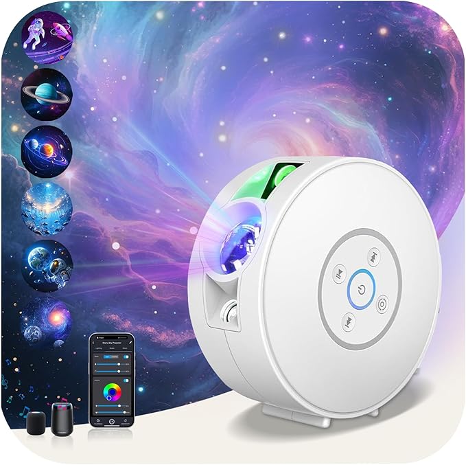 NUNET Smart Galaxy Star Projector for Bedroom - APP Voice Control Bluetooth Speaker, Rotatable Nebula Night Light with 6 HD Slides & 37 White Noises Timer, Kids Ceiling Sky Stars Room Decor Light