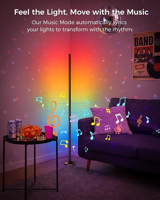 Corner Floor Lamp, 65" RGB Color Changing led Floor lamp with APP and Remote Control, Dimmable Mood Light Corner Light with Music Sync, DIY Mode & Timing for Living Room Gaming Room