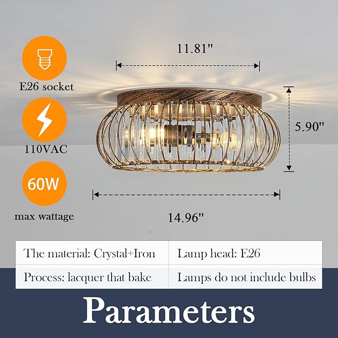 YYJLX Modern Crystal Ceiling Light Oil Rubbed Bronze Flush Mount Ceiling Light Fixture 3 Light Ceiling Chandelier for Hallway Bedroom Bathroom Foyer Living Room Dining Room Kitchen.