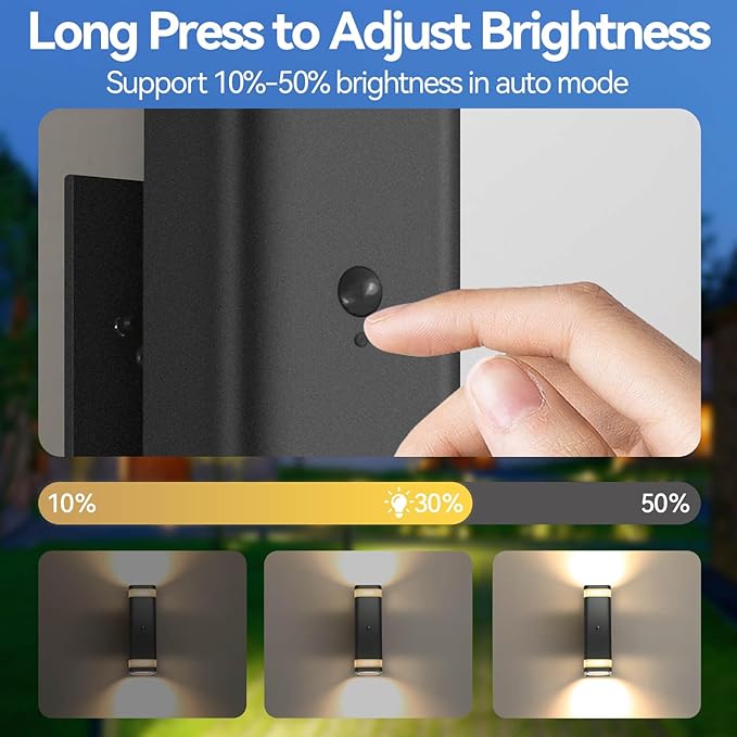 SHIMR Motion Sensor Outdoor Wall Light, Modern Dusk to Dawn Up Down Sconce with 3 Modes, Waterproof Exterior Light Fixture for Porch Garage Patio, 3000K LED Bulb Included, Black Finish