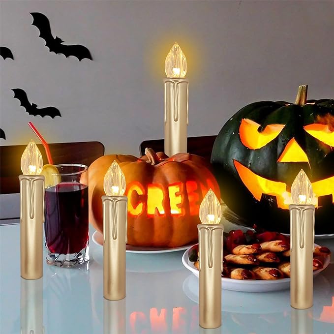 Short Candlesticks LED Taper Candle,4inches Remote Candle Sticks Gold Battery Operated Chandelier Flameless Candles with Clip Flickering Warm White Lights for Wedding Party Baroque Chandelier