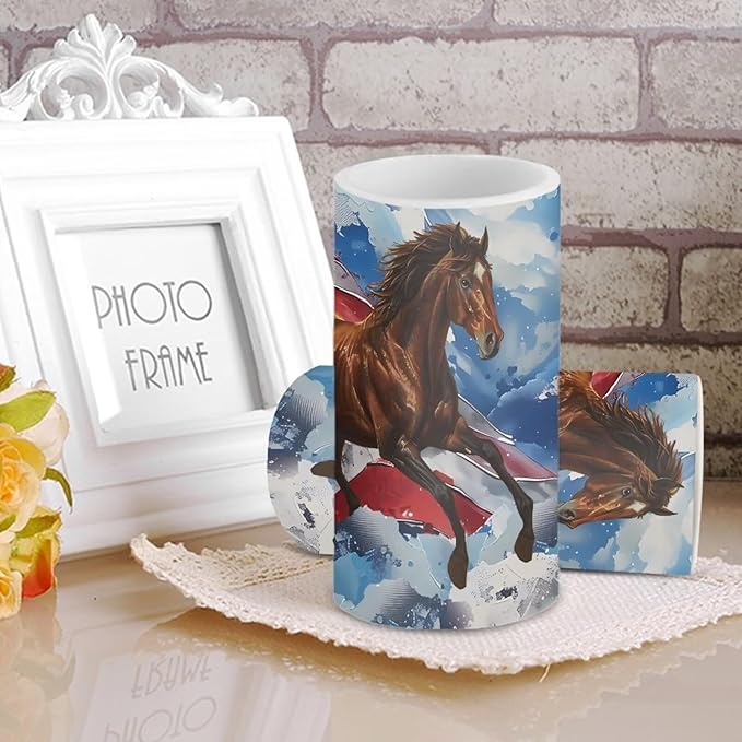 American Flag Flameless Candles 2 Pack 6 x 3 inch Horse Print Battery Operated Candles with Multicolor Timer Remote Control LED Fake Candles for Warm Light Dinner Table Home Patriotic Decor