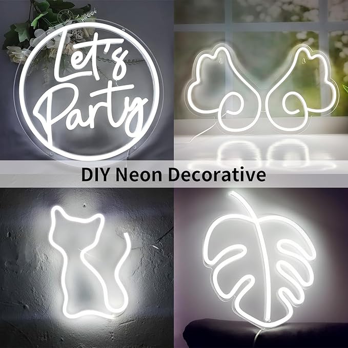 12V Neon Rope Light, 5M White Silicone LED Strip Lights, Waterproof Flexible Dimmable Neon Strip Lights Kit for Bedroom Mirror TV Backlight Wardrobe Monitor Kitchen Cabinet Indoor Outdoor DIY Lighting