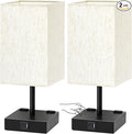 Soilsiu Bedside Table Lamps Set of 2 - Touch Nightstand Lamp for Bedroom with USB C+A Charging Ports & AC Outlets, 3-Way Dimmable Desk Lamp Flaxen Fabric Shade for Living Room Office(Bulb Included)