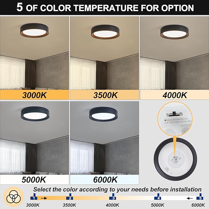15.75 Inch Dimmable Black Flush Mount LED Ceiling Light,Modern Round Close to Ceiling Lighting for Living Room,Bedroom,Kitchen,Laundry Room