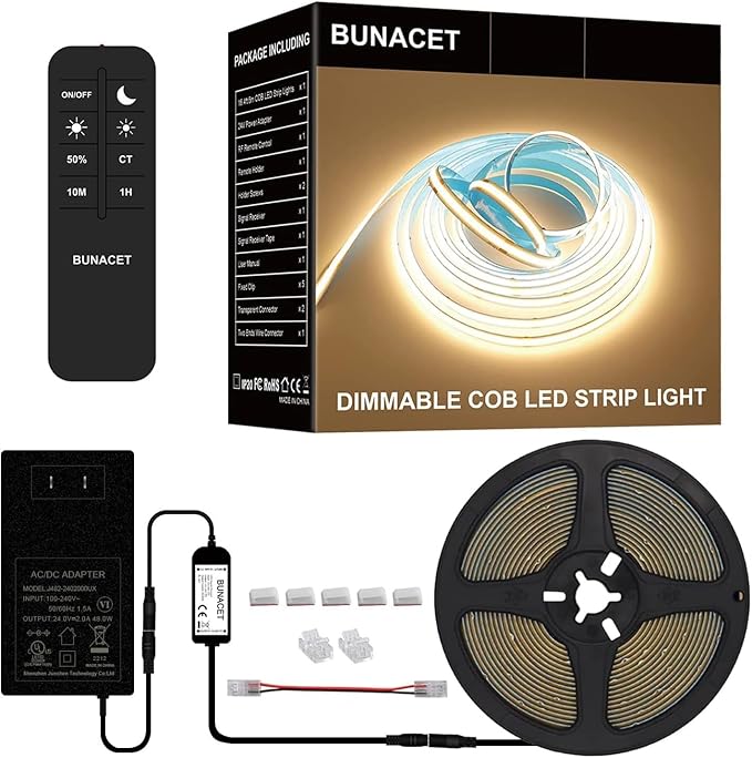 COB LED Strip Lights 2880LEDs, Bright COB LED Lights 20ft LED 3000K Warm White Dimmable with RF Remote Under Cabinet Lighting for Bedroom Counter Kitchen