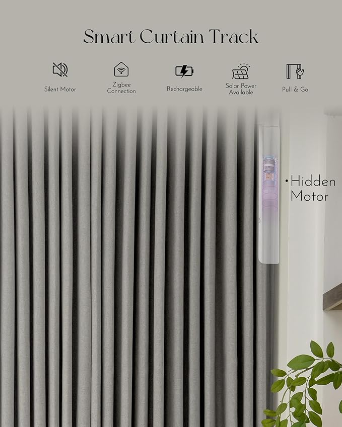 Graywind Rechargeable Smart Curtains Compatible with Alexa App Remote Control Motorized Drape for Sliding Door One-Way or Split Draw, Custom Width Up to 220" (Vintage Grey)