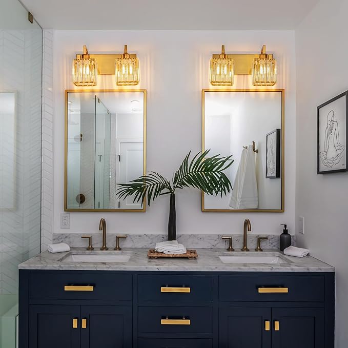19.5" KnurledBrassWallSconcesSetof2,BronzeBathroomVanityLightFixtureswithWaterRipplesGlassTube,ModernLampforBedroom,LivingRoom,Hallway,Staise,Mirror,Kitchen