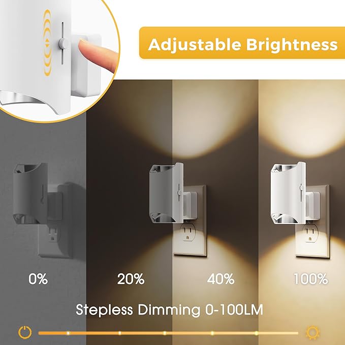 L LOHAS LED Night Lights Plug into Wall, Dimmable Night Light 0-100LM, Dusk to Dawn Sensor, Soft White 3000K, Plug in Nightlights for Hallway Bedroom Stairway, 2 Pack