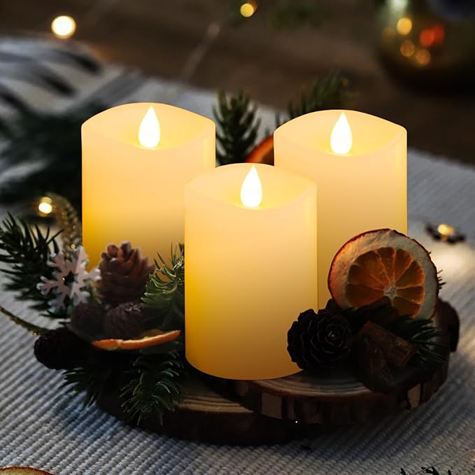 3″x4″ Flickering Flameless Candles Set of 3, 2AA Battery Life 600 Hours Battery Candles Flickering with Timer,4 inch Flameless Candles with Remote for Indoor/Outdoor, White