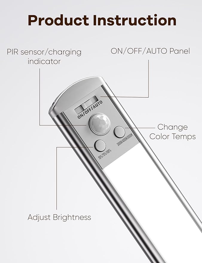 Joyzy Under Cabinet Lighting Motion Sensor Closet Lights Battery Operated Dimmable, 91 LED Rechargeable Under Sink Light, Wireless Under Counter Lights for Pantry RV Step Night Light Hallway