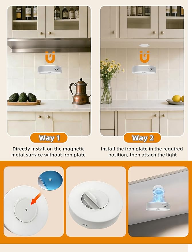 Under Cabinet Lighting, LED Puck Lights with Remote, Rechargeable Motion Sensor Lights Indoor, Dimmable Stick On Lights 3 Color Temps & 12 RGB Under Counter Lights for Kitchen, Closet White 6 Pack
