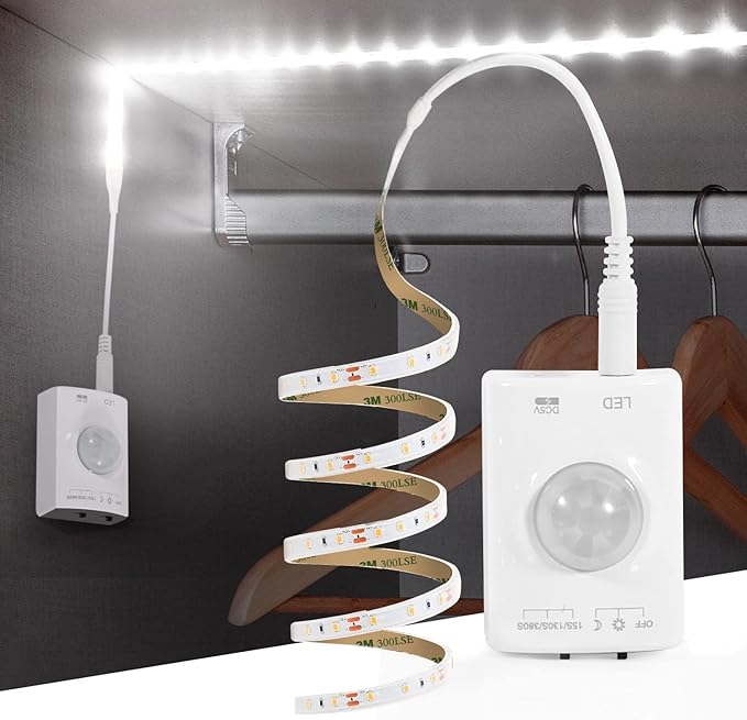Rechargeable Under Cabinet Lighting, 2M Motion Sensor LED Light Strip, 6000K Cold White Night Light for Closet, Stairway, Stairs, Counter, Kitchen Cupboard, Bedroom, Bathroom