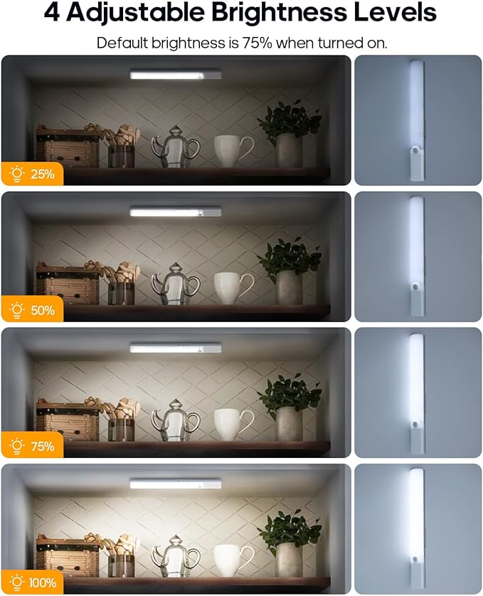 Under Cabinet Lighting, LED Motion Sensor Light Indoor, Wireless Rechargeable Battery Operated Under Cabinet Lights for Kitchen,Dimmable Closet Lights (3 Pack)