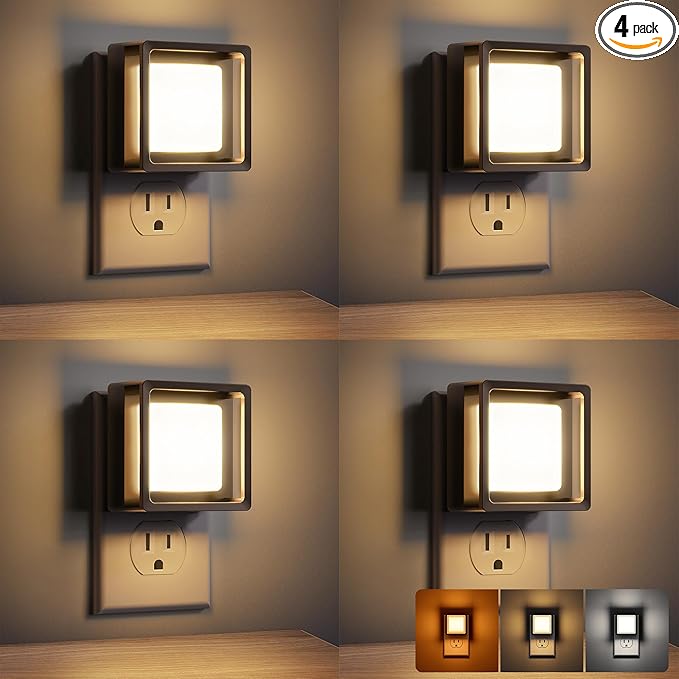 DORESshop LED Night Light, Night Lights Plug Into Wall [4 Pack] with Dusk-to-Dawn Sensor, Dimmable Nightlights, Adjustable Brightness for Bathroom, Hallway, Bedroom,Kids Room,Stairway,3CCT