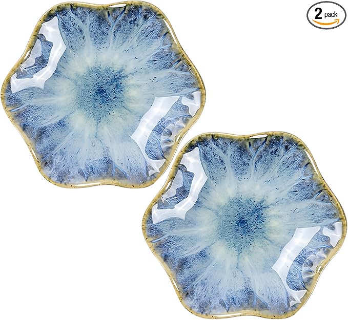 2Pcs Ceramic Jewelry Dish - Lotus Leaf Shape, for Ring Holder Necklace Small Key, Suitable for Mother Friend Sister, Gifts for Women, Cute Plate Trinket Tray, Home Decor (Light Blue-2PCS)