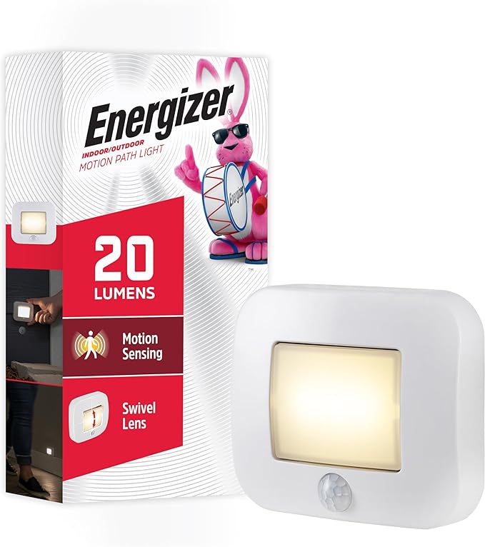 Energizer Motion-Activated LED Path Light, Wireless, 20 Lumens, Battery Powered, White, Ideal for Hallway, Entryway, Stairs, Pathway, Night Light, 38183