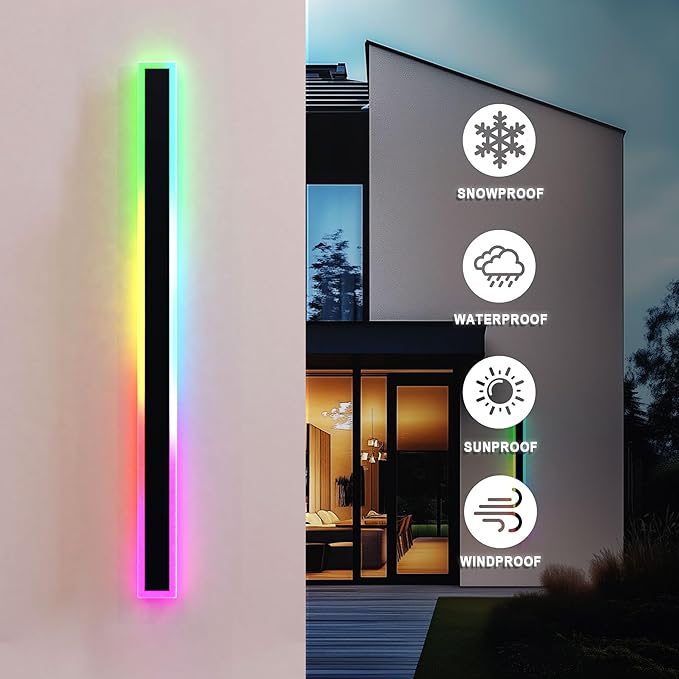 ASLONG 1PC 12In LED RGBW Wall Light with APP Control, IP66 Waterproof Smart RGB LED Wall Mount Lighting Fixture, Color Changing Ambient Light Exterior Wall Sconce for Outdoor Indoor Room Decor (1Pack)