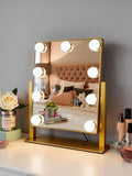 Makeup Vanity Mirror with Lights 13.77"x 11.81" LED Makeup Mirror Detachable 10X Magnification, Hollywood Make Up Mirror with Lighting, Smart Touch, Rechargeable,360° Rotation, (Gold)